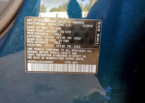 2020 Volkswagen Atlas Se z USA, uszkodzony, nr VIN 1V2DP2CAXLC500357